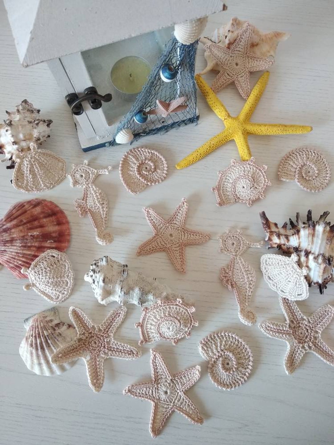 2 Catene Segnapunti Per Maglieria NBEADS A Tema Animali Marini - Perline In Vetro E Acrilico Con Stelle Marine E Conchiglie - 4
