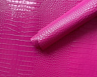 Hot Pink Patent Moc Croc Embossed Italian Leather Hide