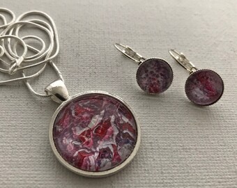 Jewellery set silver-plated hand-painted UNIKAT #K2-S05 necklace /& earrings art jewelry