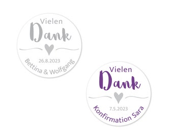 Vielen Dank Aufkleber CHIC zur Hochzeit und allen anderen Anlässen  Ø 4cm personalisiert & mit Wunschfarbe