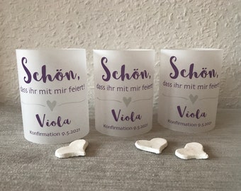 SET: Teelichthülle, Windlichthülle, Windlichtschirm, Tischdeko Kommunion Konfirmation Taufe, personalisiert, Wunschfarbe Design CHIC