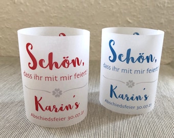 SET: Teelichthülle, Windlichthülle, Windlichtschirm, Tischdeko Geburtstag, Jubiläum etc. personalisiert, Wunschfarbe Design KLEEBLATT