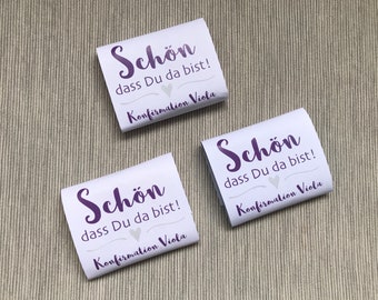 Schokoladenbanderolen, quadratisch klein, personalisiert, in der Wunschfarbe - Schön dass Du das bist! - Design CHIC