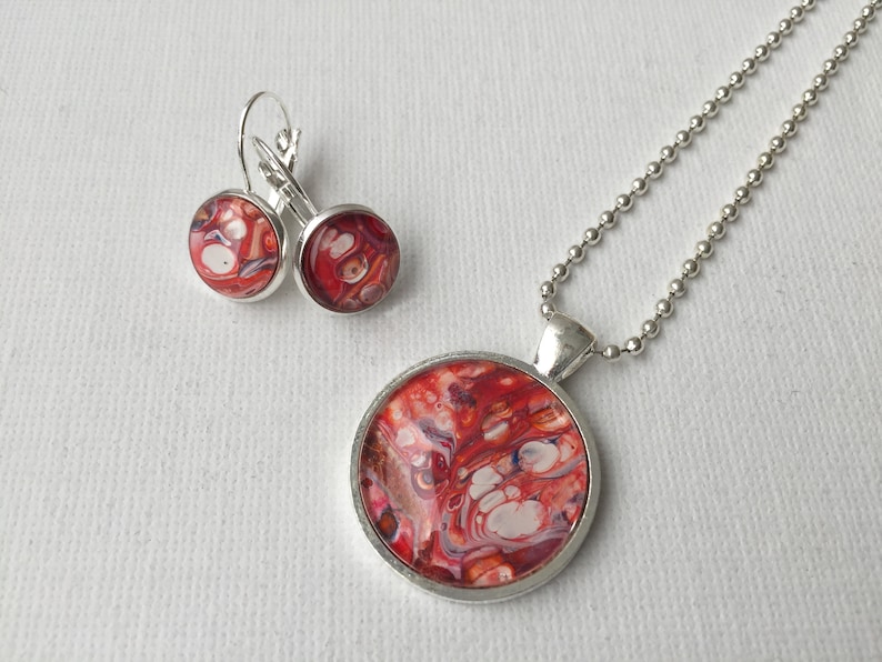 Jewellery set silver-plated hand-painted UNIKAT #K2-S05 necklace /& earrings art jewelry