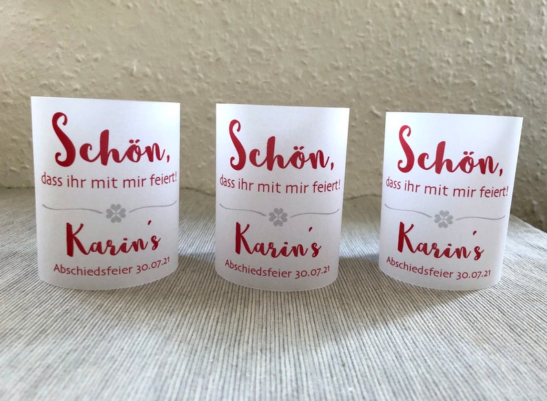 SET: Teelichthülle, Windlichthülle, Windlichtschirm, Tischdeko Geburtstag, Jubiläum etc. personalisiert, Wunschfarbe Design KLEEBLATT Bild 5