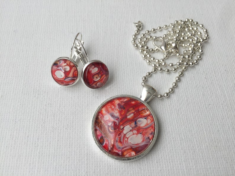 Jewellery set silver-plated hand-painted UNIKAT #K2-S05 necklace /& earrings art jewelry