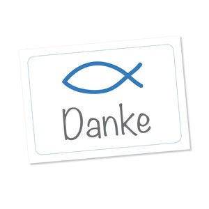 Dankekärtchen, Danksagungskarten oder pdf-Datei zur Konfirmation Kommunion Taufe Segnung, personalisiert, in der Wunschfarbe, Design FISCH image 1