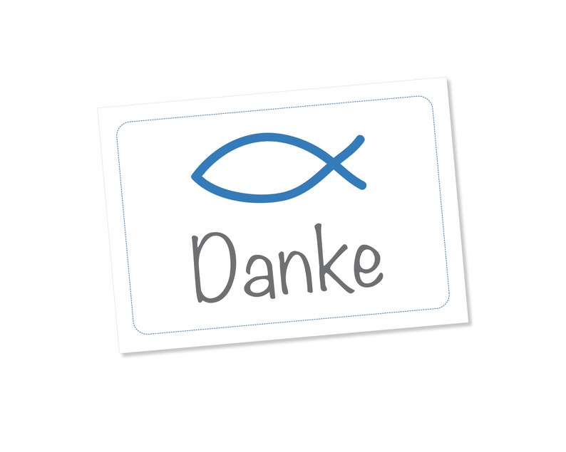 Dankekärtchen, Danksagungskarten oder pdf-Datei zur Konfirmation Kommunion Taufe Segnung, personalisiert, in der Wunschfarbe, Design FISCH image 1