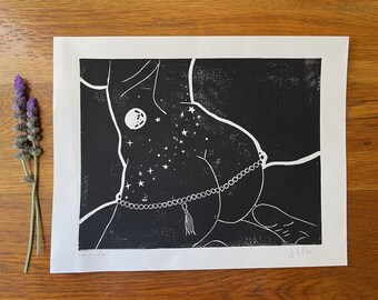 Michaele Print | Female Body Art | Female Form | Line Art | Stars and Planets | Bedroom Art | Naked Lady Art | Sex Positive Art | Booty Art