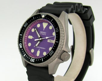 vintage watch seiko skx013 mod divers watch nh36a PURPLE violet lavender dial bead blast sapphire double dome option 38mm medium size
