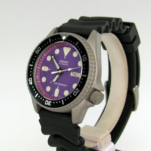 vintage watch seiko skx013 mod divers watch nh36a PURPLE violet lavender dial bead blast sapphire double dome option 38mm medium size