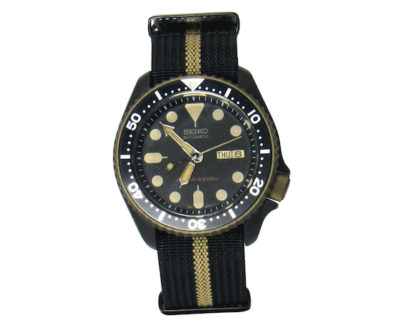 vintage watch seiko skx mens diver watch patina skx007 nh36a stainless steel sapphire double cerakote black burnt bronze View 6