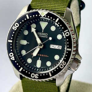 vintage watch seiko skx mens diver watch skx007 nh36a stainless steel sapphire double dome option 42mm large size black dial military strap