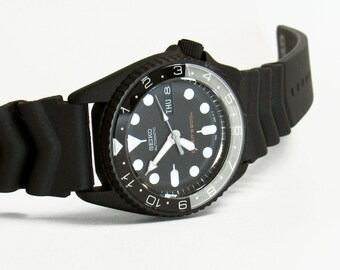 Black Calendar Vintage Mens Womens Watch Seiko Skx013 Mod Divers