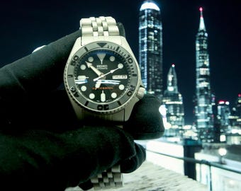 vintage watch seiko yacht master skx mod mens divers watch skx013 nh36a color grey bead blast sapphire double dome  medium size submariner