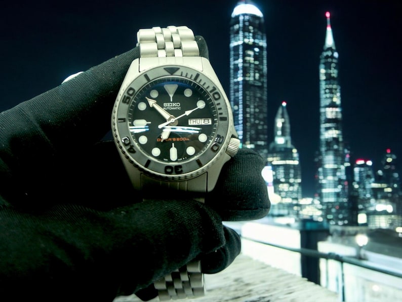 vintage watch seiko yacht master skx mod mens divers watch skx013 nh36a color grey bead blast sapphire double dome  medium size submariner