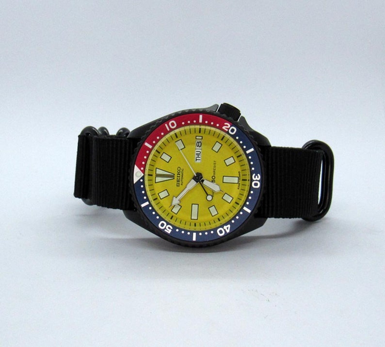 Vintage watch yellow dial pepsi bezel insert seiko skx mod Etsy