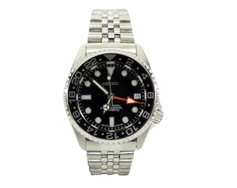 Reloj vintage GMT Seiko SKX013, reloj de buceo, esfera negra, acero inoxidable, 38 mm, tamaño mediano.