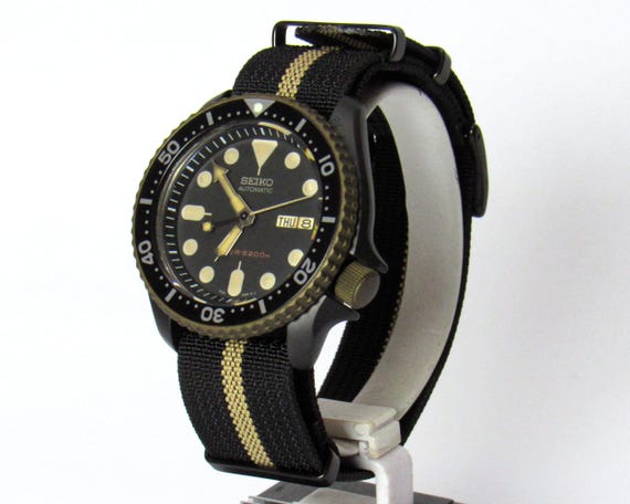 vintage watch seiko skx mens diver watch patina skx007 nh36a stainless steel sapphire double cerakote black burnt bronze View 2