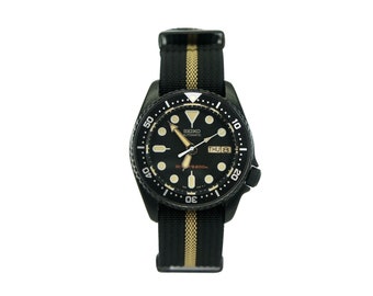 vintage watch seiko skx013 divers watch nh36 patina dial black cerakote sapphire double dome option 38mm