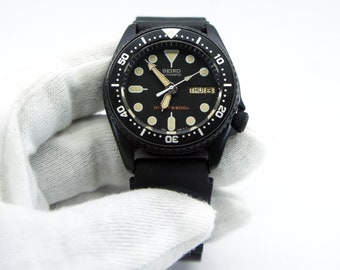 Vintage Watch Seiko Skx013 Divers Watch Nh36 Patina Dial Black