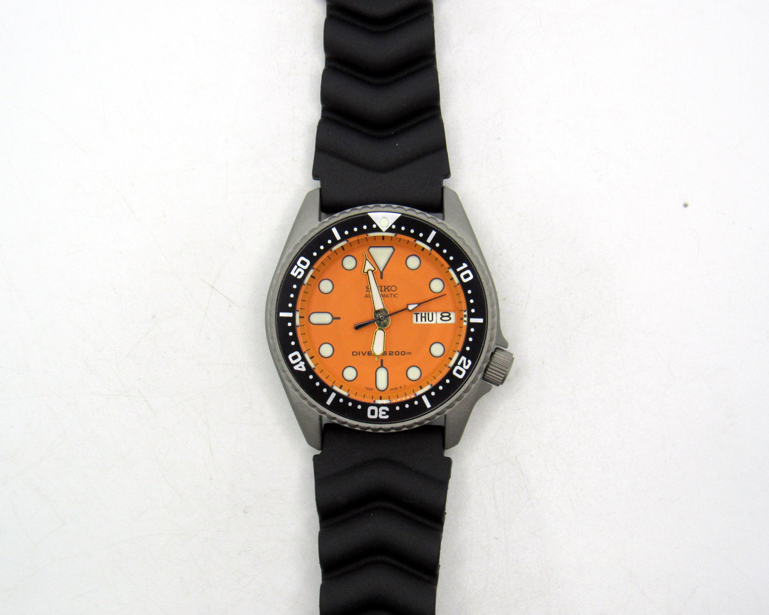 Vintage Watch Seiko Skx013 Mod Divers Watch Nh36 Orange Dial Bead Blast Sapphire Double Dome Option 38mm Medium Size Etsy