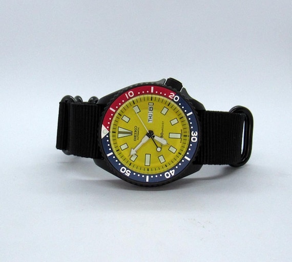 Vintage Watch Yellow Dial Pepsi Bezel Insert Seiko Skx Mod - Etsy Canada