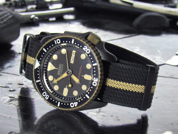 vintage watch seiko skx mens diver watch patina skx007 nh36a stainless steel sapphire double cerakote black burnt bronze