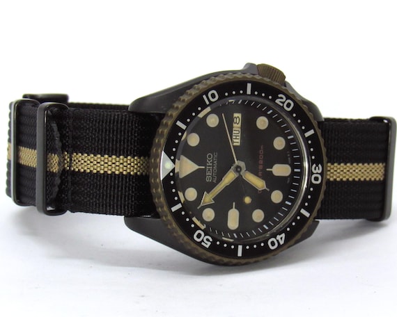vintage watch seiko skx mens diver watch patina skx007 nh36a stainless steel sapphire double cerakote black burnt bronze View 3