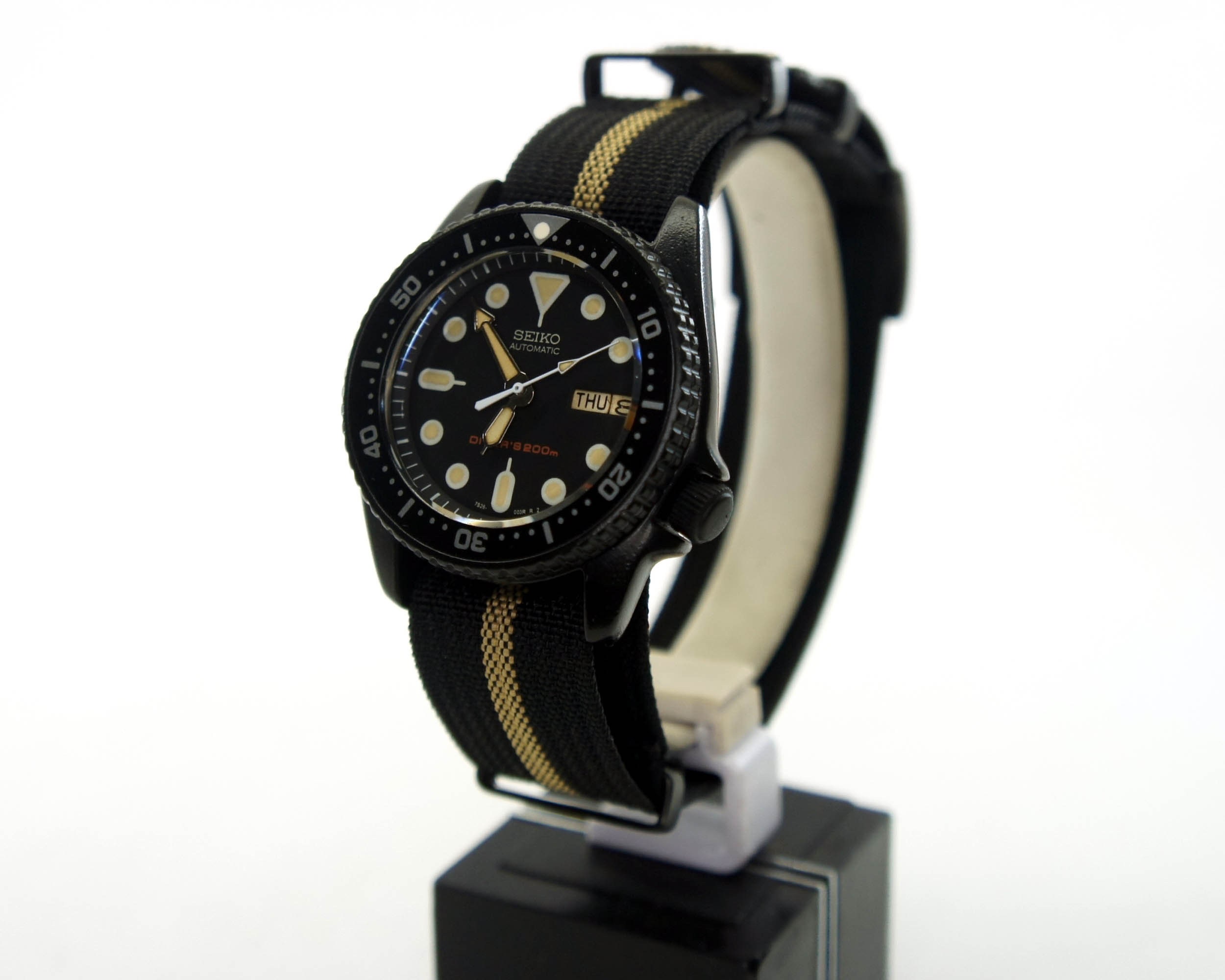 Vintage Watch Seiko Skx013 Divers Watch Nh36 Patina Dial Black