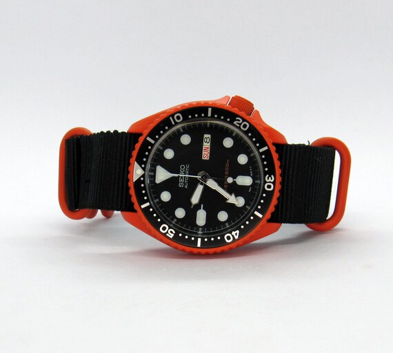 Vintage Watch Orange Cerakote Finish Seiko Skx Mod Mens Diver - Etsy