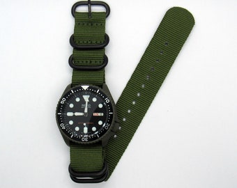 vintage watch green army cerakote finish seiko skx mod mens diver watch skx007 nh36a