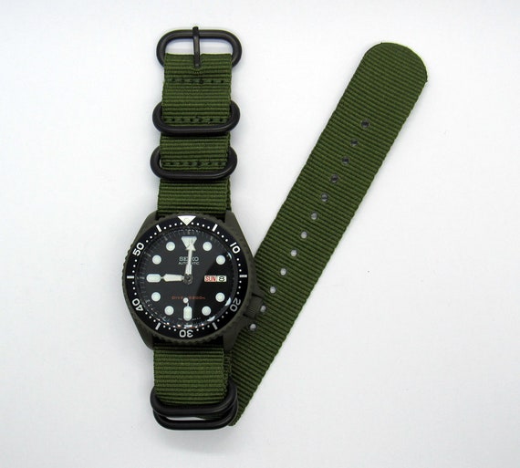 vintage watch green army cerakote finish seiko skx mod mens diver watch skx007 nh36a
