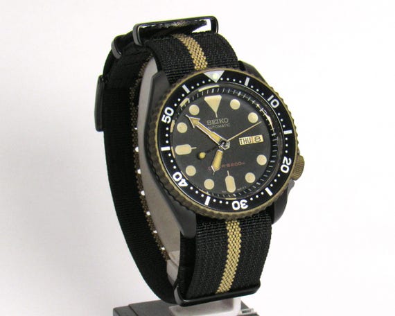 vintage watch seiko skx mens diver watch patina skx007 nh36a stainless steel sapphire double cerakote black burnt bronze View 5