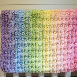 Pastel Rainbow Hand Knit Baby Blanket