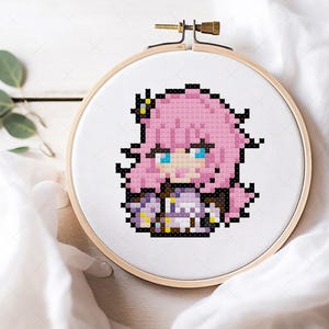 Cross-stitch PDF PATTERN: Elysia from Honkai Impact 3rd
