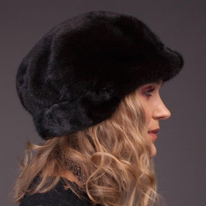Handmade knitted black mink fur hat