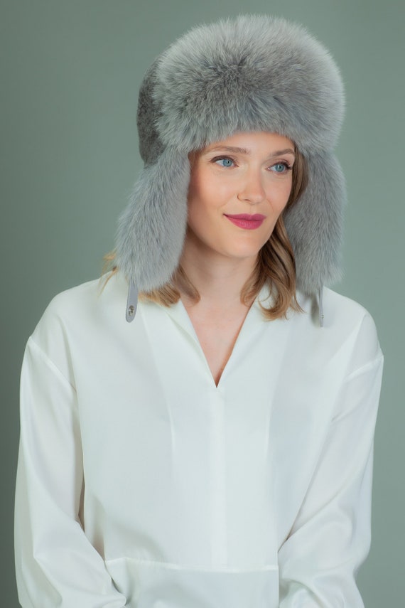 Gray Sheepskin \u0026 Fox Fur Ushanka Hat 