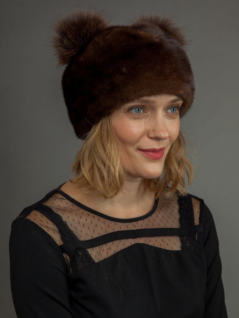 Round Brown Mink Fur Hat for Women Handmade of High-quality - Etsy