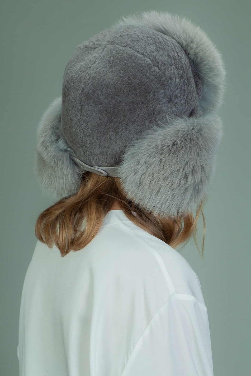 Gray Sheepskin & Fox Fur Ushanka Hat With Ear Flaps for Men and Women Accessoires Hoeden & petten Wintermutsen 
