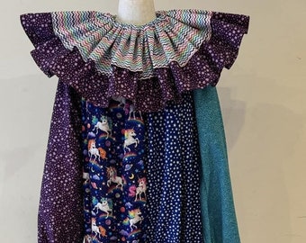 New Handmade Adult Costume Clown Suit with Collar Unicorn Rainbow - Size L/XL -maybe 2x - Circus Carnival Rainbow Not Scary