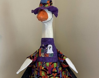 Porch Goose Halloween Witch Costume - Holiday Home Decor for Duck Goose Cement Statue - Witch Hat and Dress - Ready to Ship by SewBright