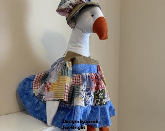 Indoor Plush Porch Goose for your Home Decor - Handmade Plush Goose with Dress and Bonnet Included - CHRISTMAS DRESS INCLUDED