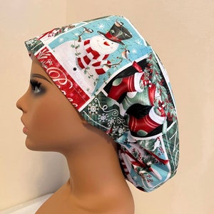 New Medical Surgical Scrub Hat Cap Winter Snowman Christmas Cardinal -   by BBCB - Nurse Vet Tech OR Pediatrics Bonnet Bouffant  Euro