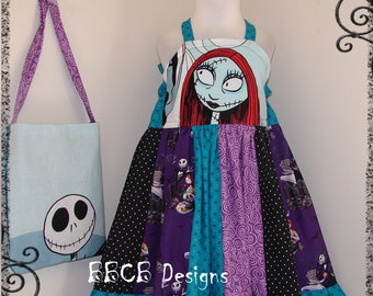 Girls Nightmare Sally Dress with Purse Set -- Ready to Ship - Size 4 4T -- Birthday Party - Happy Halloween Outfit - Zombie Girl True Love