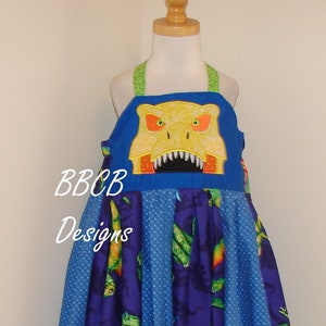 Girls T-REX DINOSAUR Dress - Size Girls 8  - Cotton Twirl Outfit Birthday Jurassic Jungle Safari