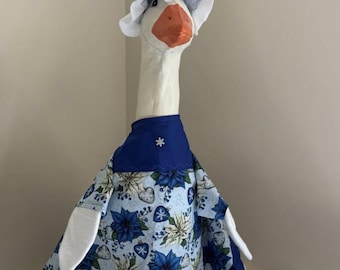Blue Winter Christmas PORCH GOOSE Dress with Hat - Ready to Ship for Cement Statue - Snowflake Dress Set Duck