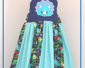 Girls Triceratops Dinosaur Dress - Jungle Safari Theme, Size 5/6