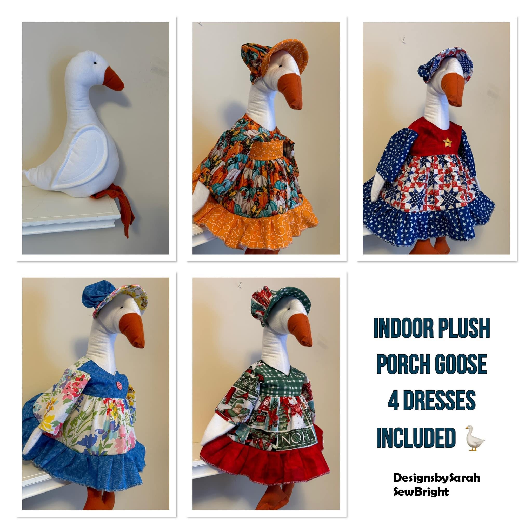 INDOOR PORCH GOOSE Plush Doll with 4 Holiday Seasonal Dresses Clothes - Handmade - Great Gift - Goose Duck