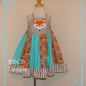 Girls Size 3 3T 3/4 - Teal Gray FOX Twirl Dress - Ready to Ship